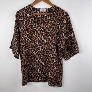 NATORI Women Leopard Print Soft Brushed Dolman Short Sleeve Knit Top